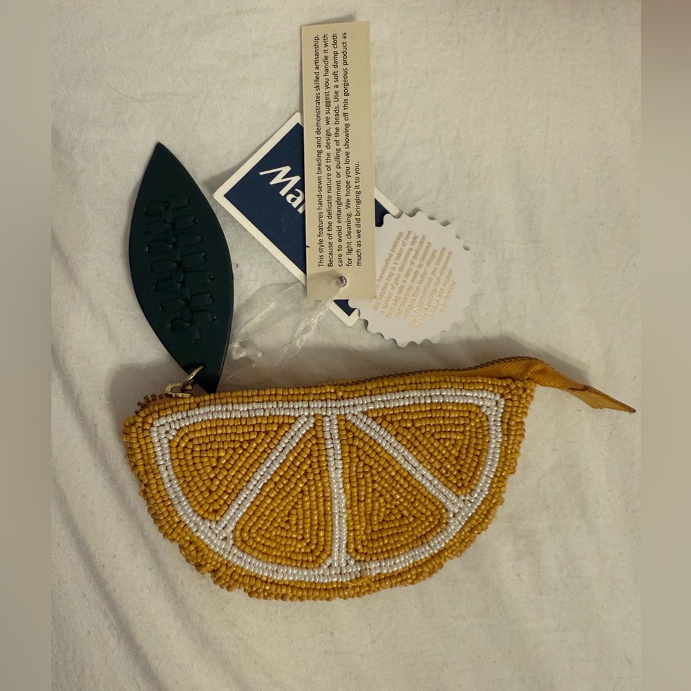 NWT Viral Lemon Fruit Slice Beaded Coin Purse Made in India Handcrafted 🍋